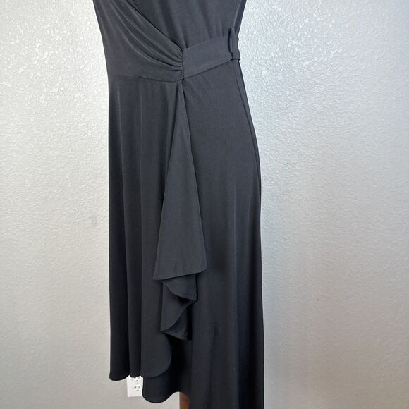 Vicky Tiel Womens Wrap Dress S Small Black Jersey Midi High Low Short Sleeve - Picture 3 of 8